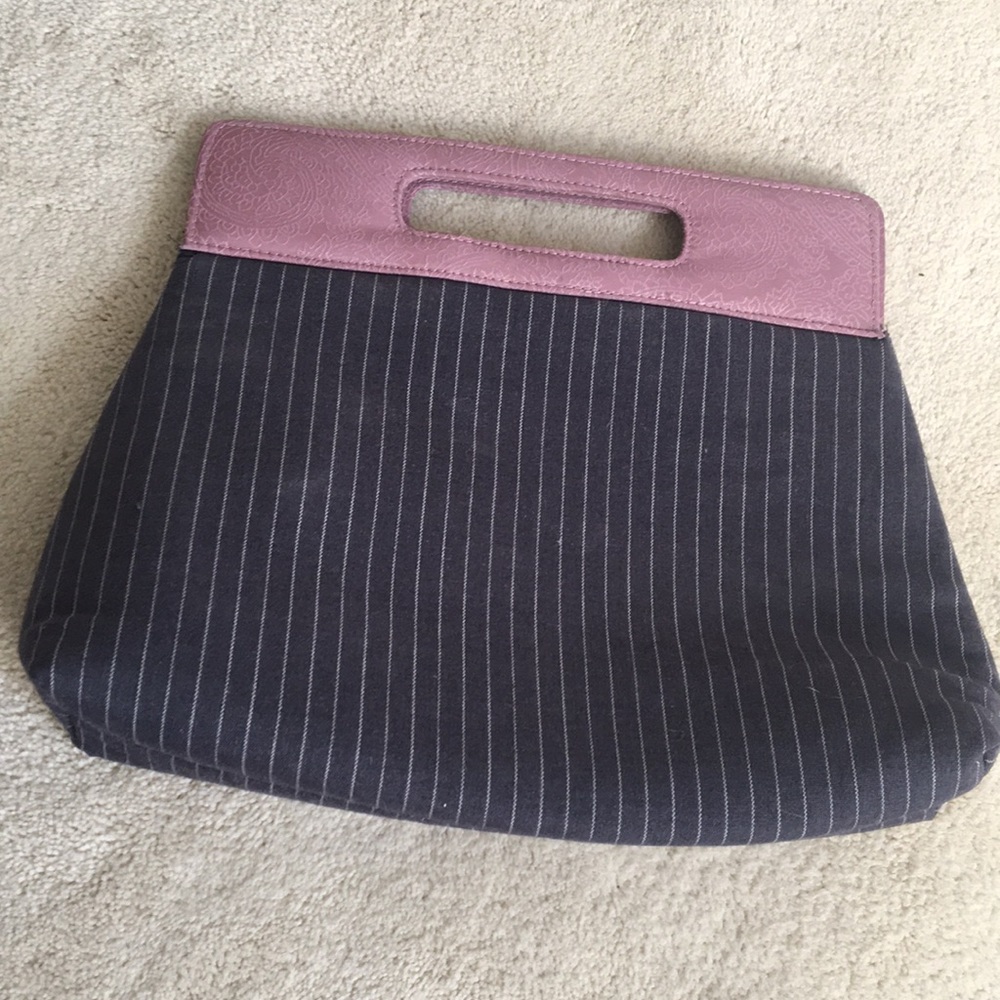 VICTORIA SECRET Purse Retro Style Gray Pinstriped Clutch NEW
